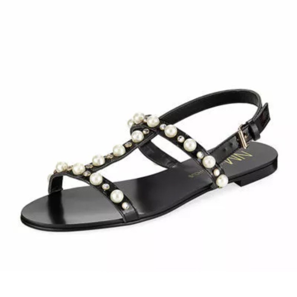 Neiman Marcus Pearl Sandals Black NIB